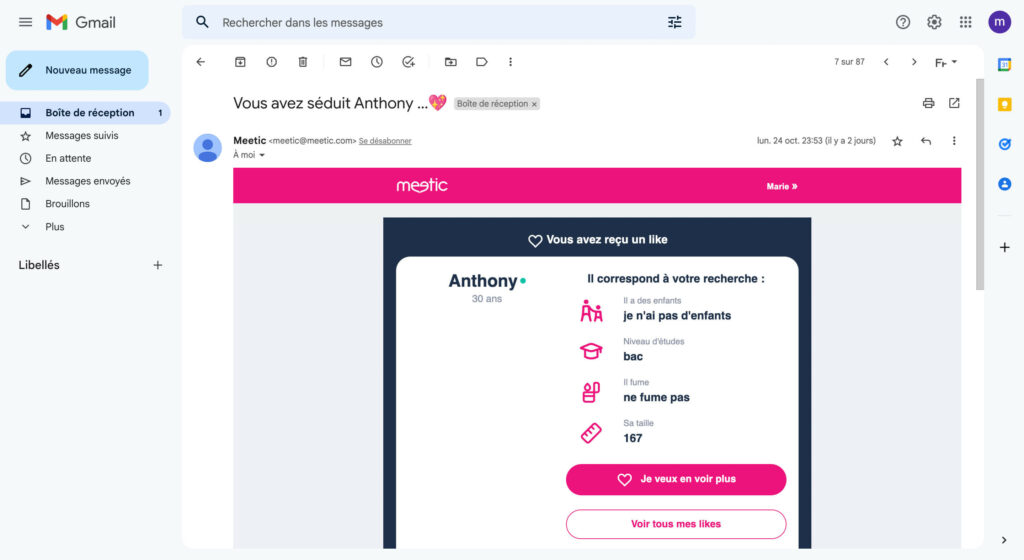 mailbox message meetic 1