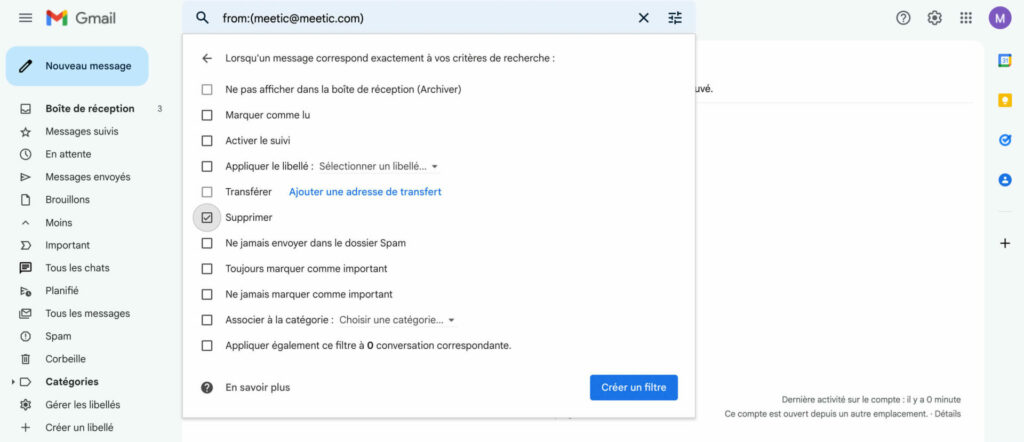 boite mail supprimer directement les messages spam de meetic