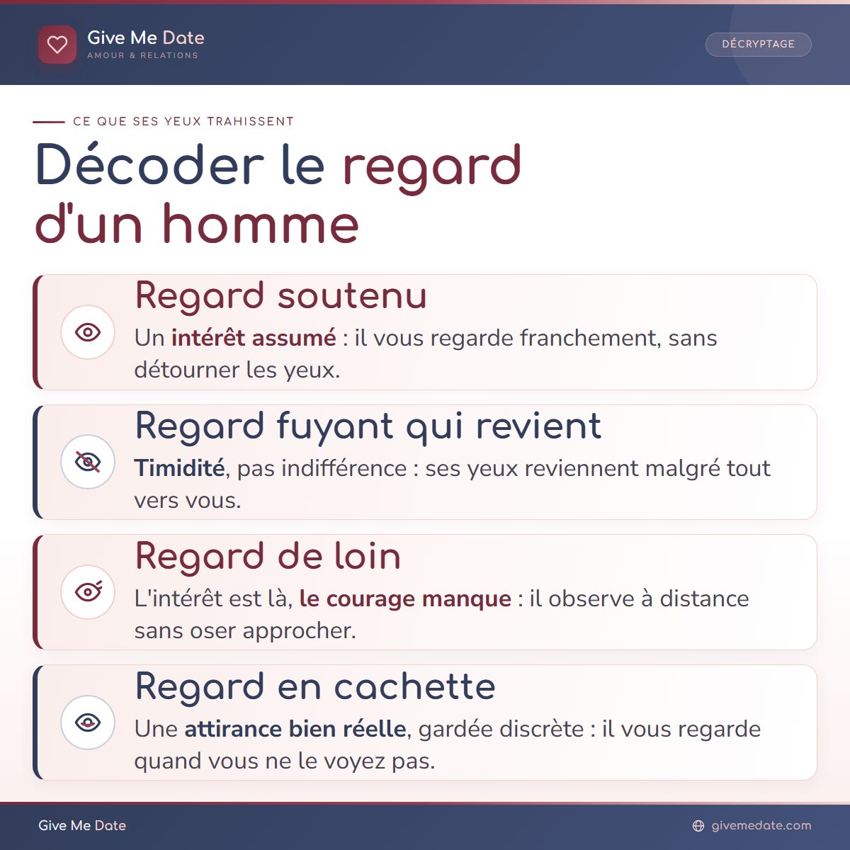 Décoder le regard d'un homme : regard soutenu, fuyant, de loin ou en cachette