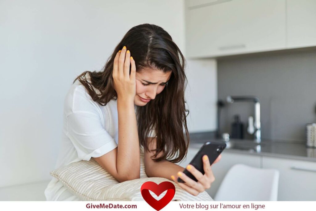 woman crying in front of telephone