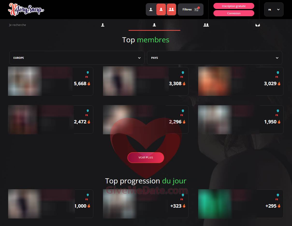 xstorysnap top membres progression